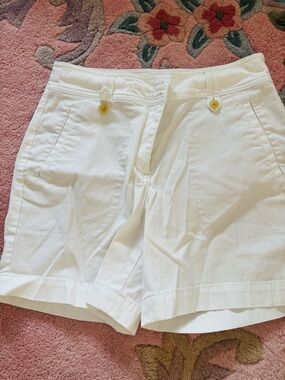 Talbots White Cotton Bermuda Shorts with Yellow Button Accents